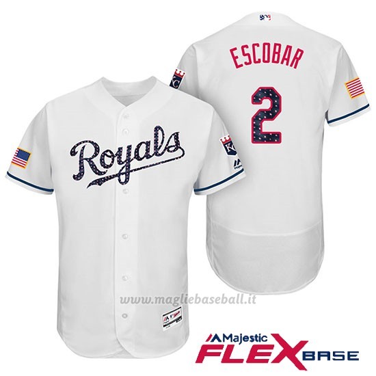 Maglia Baseball Uomo Kansas City Royals 2017 Estrellas y Rayas Alcides Escobar Bianco Flex Base